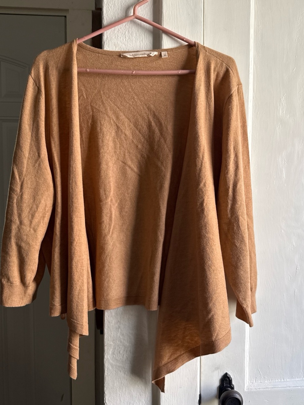 Soft Surroundings Open-Front Cardigan in Tan/Camel
